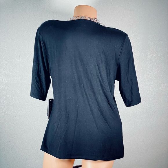 NWT Premise XL Black Short Sleeve V-Twist Neck Drape Front Top - Picture 4 of 12
